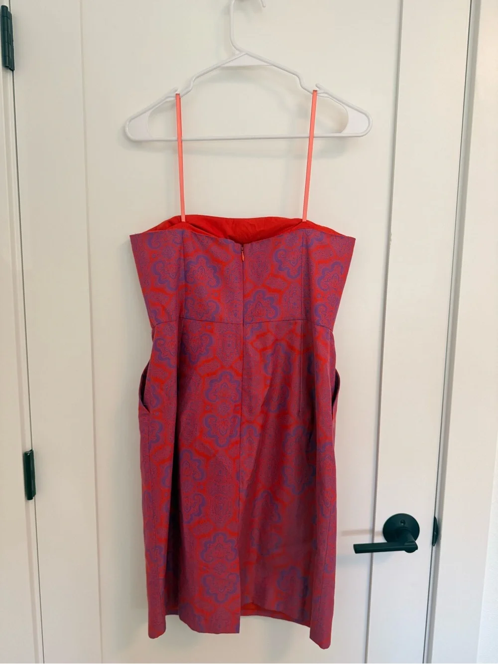 J. Crew Strapless Pink and Red Patterned Dress
